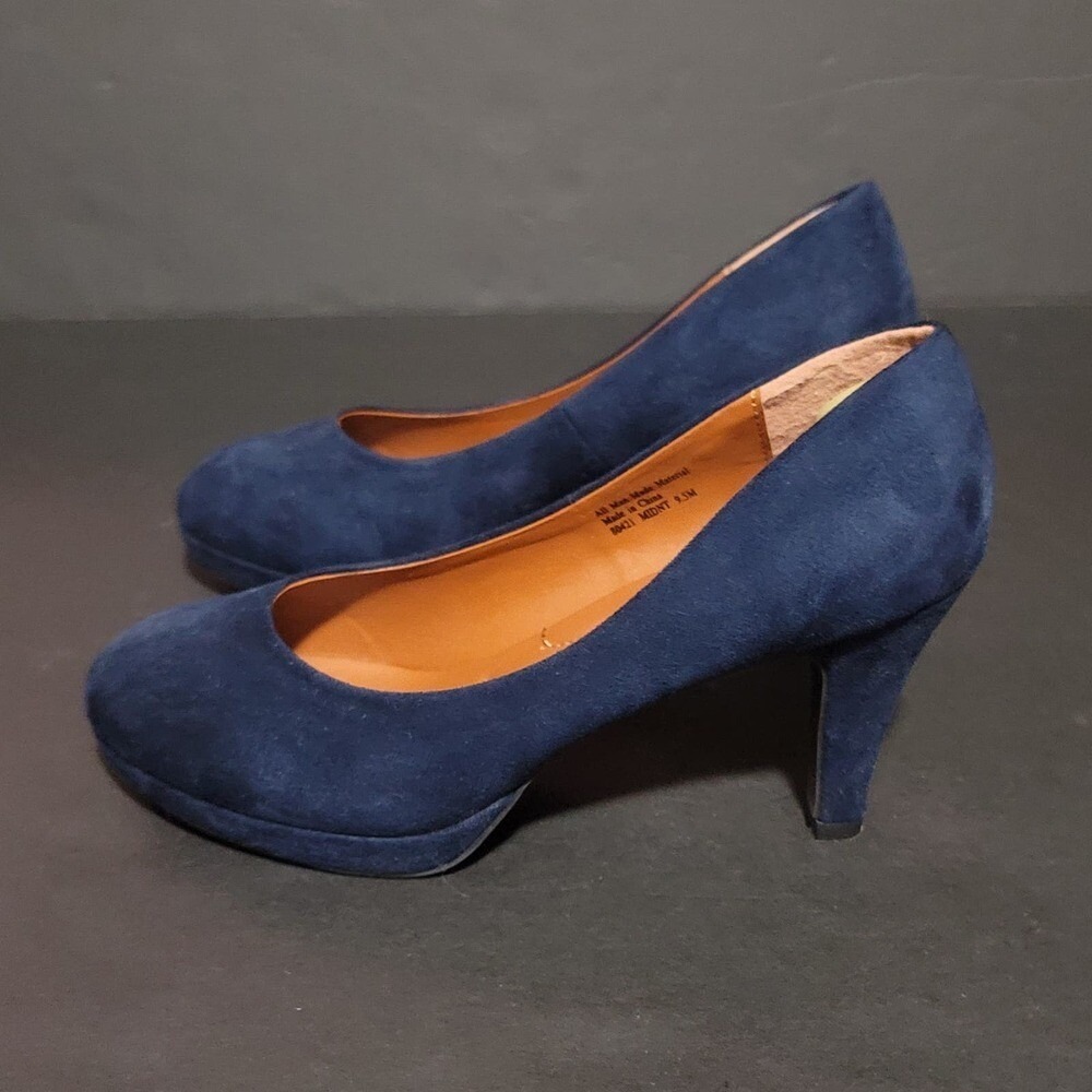Boston Design Studio Blue Faux Suede Pumps 9.5 Midnight Heels Classic Secretary